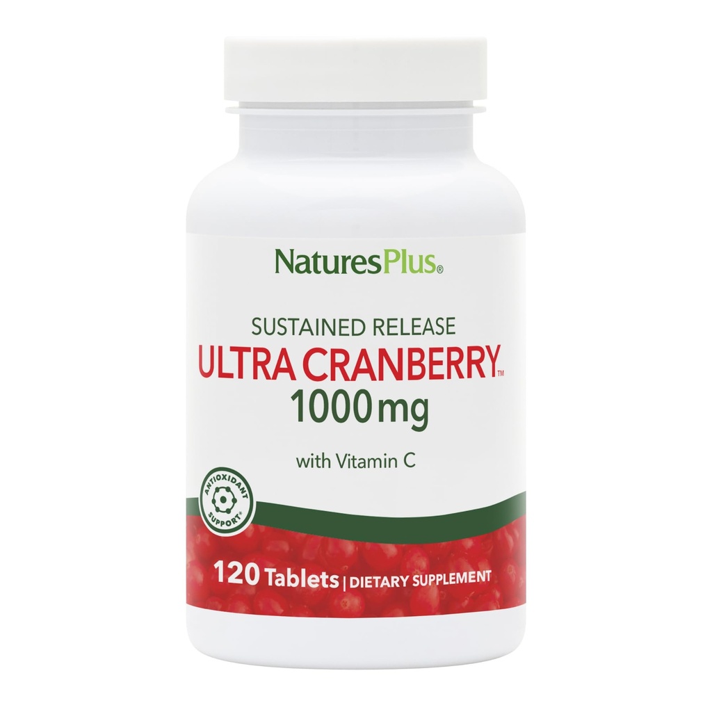 NaturePlus Ultra Cranberry, Vedvarende udgivelse - 1000mg, 120 tabletter - med C-vitamin - Vegetarisk, Gluten Free - 60 Servere