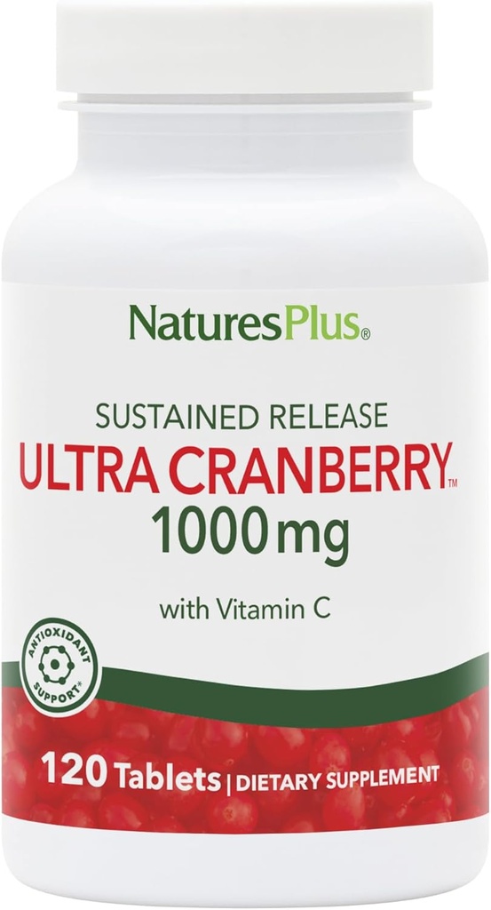 NaturePlus Ultra Cranberry, Vedvarende udgivelse - 1000mg, 120 tabletter - med C-vitamin - Vegetarisk, Gluten Free - 60 Servere