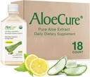 AloeCure USDA Organic Aloe Vera Juice Lemon Flavor - Made within 12 Timer of Høst - Natural fordøjelsestillæg for Balanceret Mavesyre - Støtte fordøjelsessygdomme og immunforsvar, 18 Btls x 16.7oz