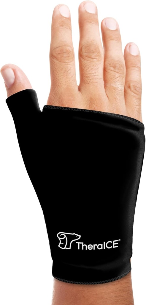Theraice Wrist Ice Pack Wrap Thumb Brace til enten hånd til varm & kold terapi - Genanvendelig Soft Gel Glove til skader, Carpal Tunnel, Gigt, De Quervains Tenosynovitis - Fits Most Women - S / M