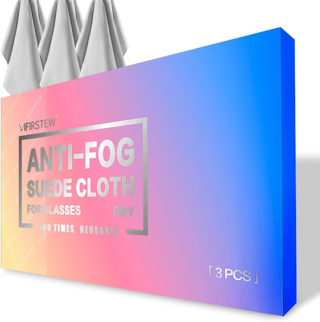 Dry Anti Fog Cloth, 3 Pack Antifogging Cloth for Eyeglasses, Screen, Goggles, Reusable and Portable Cleaning Cloth Lens Wipe for Coated Eyeglasses with Masks