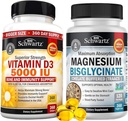 High Strength Vitamin D3 5000 IU 125 mcg (1 Year Supply) Plus High Absorption Magnesium Bisglycinate Capsules (4 Month Supply)