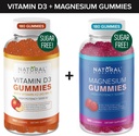 Sugar Free Vitamin D3 K2 Gummies (180 Gummies) og Sugar Free Extra Strength Magnesium Gummies (180 Gummies), Vitamin D3 Gummies 5000 IE + K2 MK7 80 mcg, Magnesium Citrate Gummies 500 mg