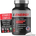 X- Energy Extra Strength B Complex with Coffein & Vitamin B12 - Energy Support with B1, B2, B3 Niacin, B6, Folinsyre, Biotin, B5, Taurine, Ginseng, Rhodiola, Maca, Acai & Spirulina - 60 kapsler