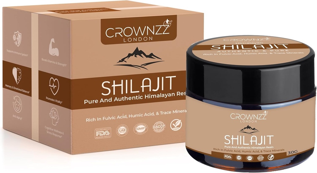 Pure Shilajit - Organic Gold Grade Himalayan Shilajit Resin for Mænd & Kvinder - Højstyrke Shilajit Rich in Fulvic, Humanic Acid & 85 + Minerals- Lab Testet & Certificeret 30G Shilajit Understøtter Stamina