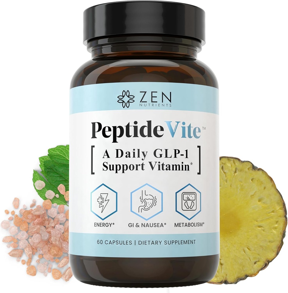 Zen Nutrients PeptideVite GLP-1 Support Vitamin til Gut Health med Probiotika, Bromelain, Chrom Picolinate & Organic Ingefær (60 kapsler)