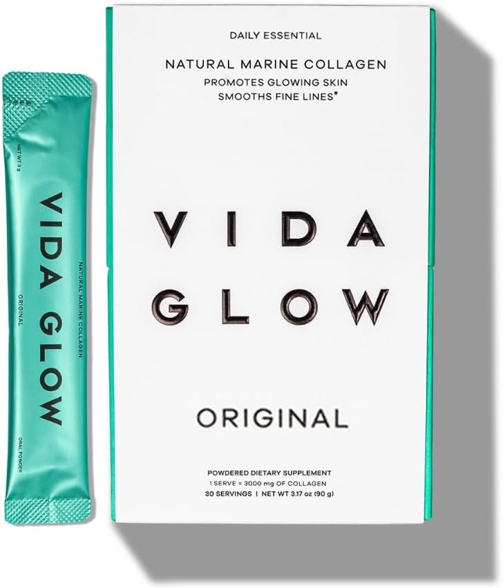 Vida Glow Marine Collagen Powder - Anti Aging tillæg med Collagen Peptider, fremmer glødende hud, stærke negle, sundt hår