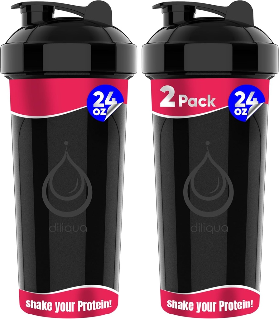 2 PACK, Double 24 oz Shaker Flasker med kraftfulde Wire Whisks til Protein Mixes - 124; Bladsikker Blender Shaker Flasker (sort) - 124; BPA- Free & Opvaskemaskine Safe - 124; Shaker Cup til Protein Shakes