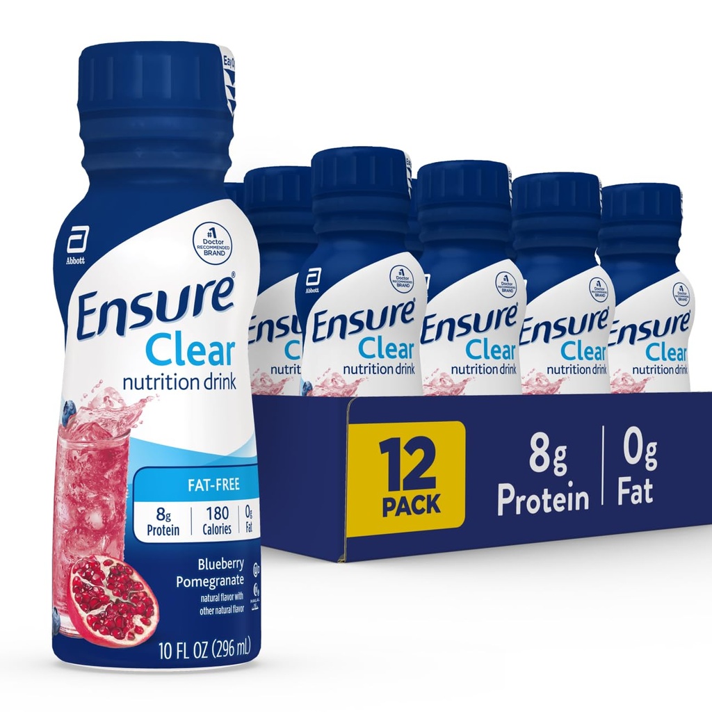 Sikre flydende klar ernæring drik, 0g fedt, 8g protein, blåbær Pomegranat, 10 Fl Oz (pakke med 12), flaske, glutenfri