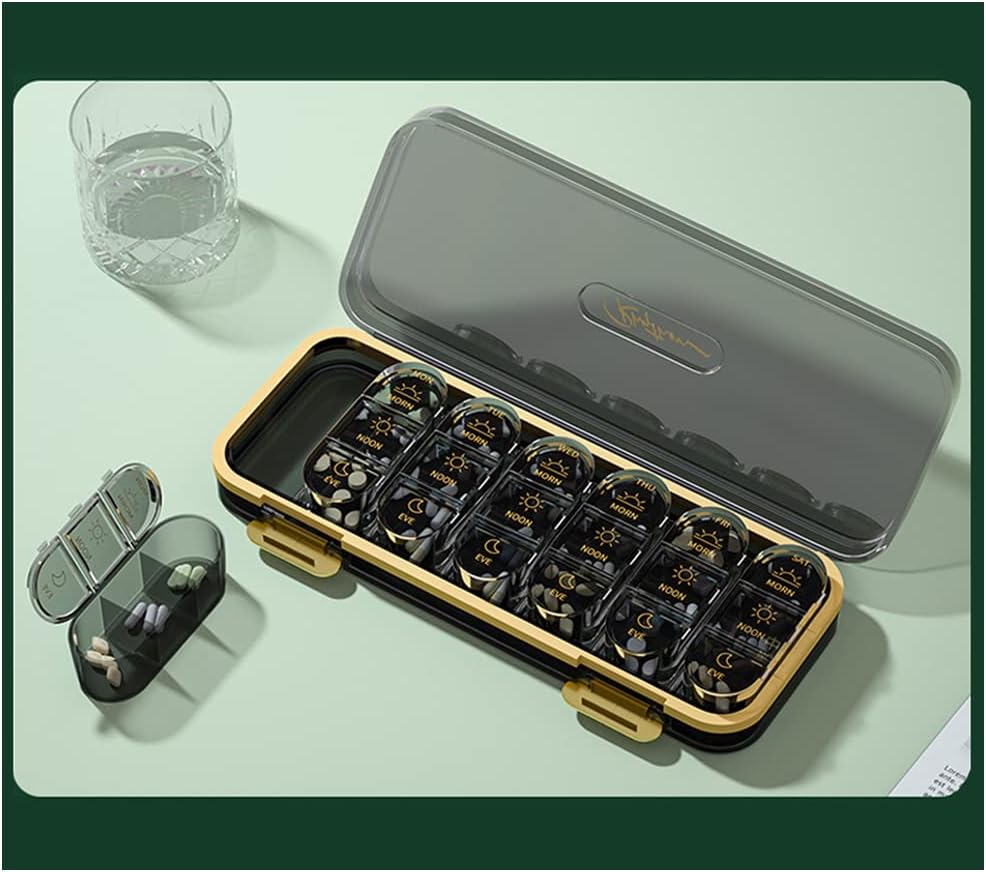 Ugentlig pille Organizer / dispensere, 3 gange en dag, 7 dage store kompartmenter rejse pill Container / Box, Fugtighed- Proof Medicine Case for Fish Oil Vitamin Pills (Transparent Black)