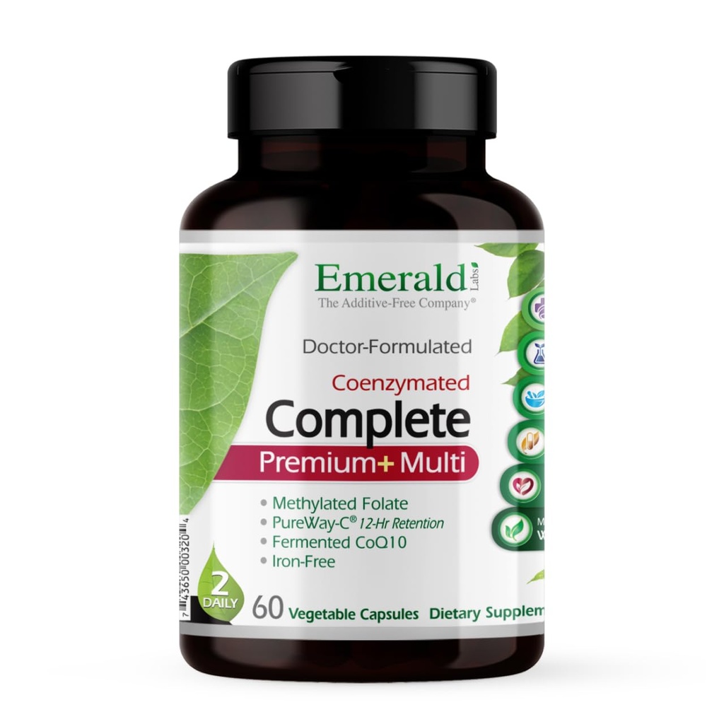 EMERALID ETIKER Complete Premium Multi - Multivitamin til fordøjelse og immunforsvar med vitamin C som PureWay-C, B Vitamin Complex, Albion Chelated Zink & mere - 60 vegetabilske kapsler (30-dages forsyning)
