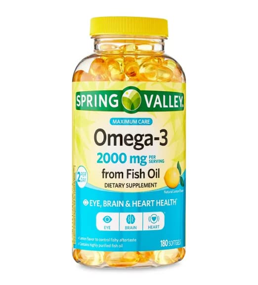 Spring Valley Omega-3 fra Fish Oil Maximum Care Softels, 2000mg, 180 Greve