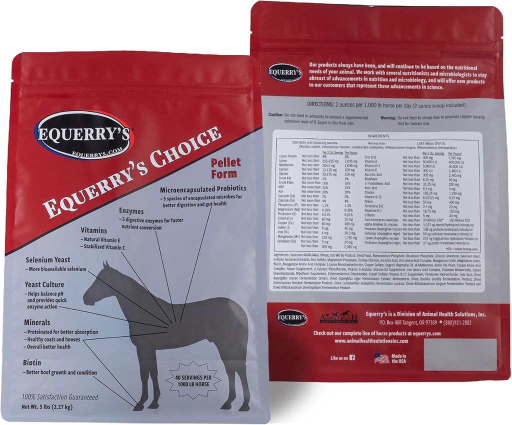 Animal Health Solutions - Equerry 's Choice Pellet, fordøjelseshjælp med vitaminer og mineraler til enhver hest (5 pounds)