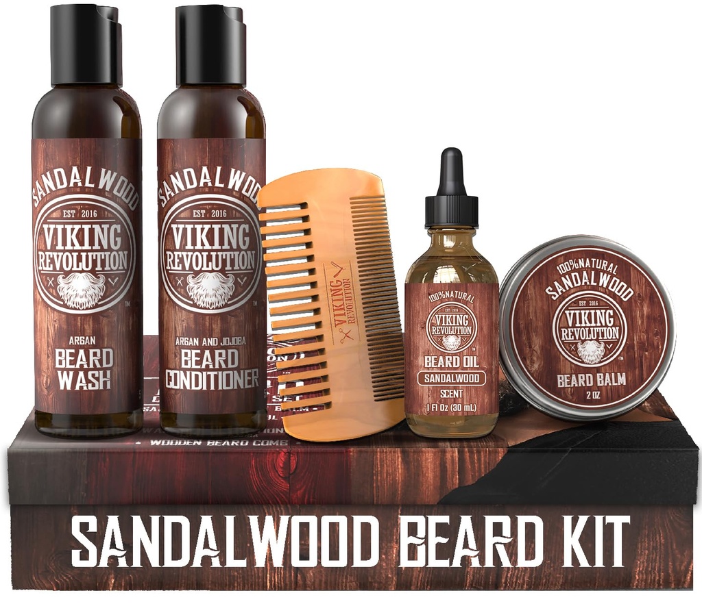 Viking Revolution Ultimate Conditioner til mænds skæg Grooming - Blødninger, Smoothes og Sodthes Beard Itch - Indeholder vask, Conditioner, Olie, Balm og Combin- Sandalwood Duft
