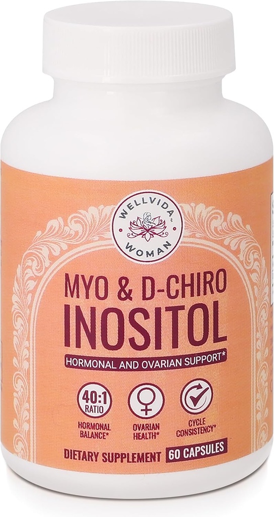 Myo- Inositol & D- Chiro Inositol Supplement Flaske (60 kapsler) 40: 1 Ratio Capsule for Ovarial Support Myo- Inositol 1000mg & D- Chiro 25mg Inositol Capsules w / Caronositol - Daily Inositol for Women