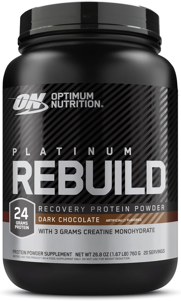 Optimum Nutrition Platinum Rebuild, Premium Platinum Blend Protein Powder med Creatin monohydrat, mørk chokolade, 20 Servere