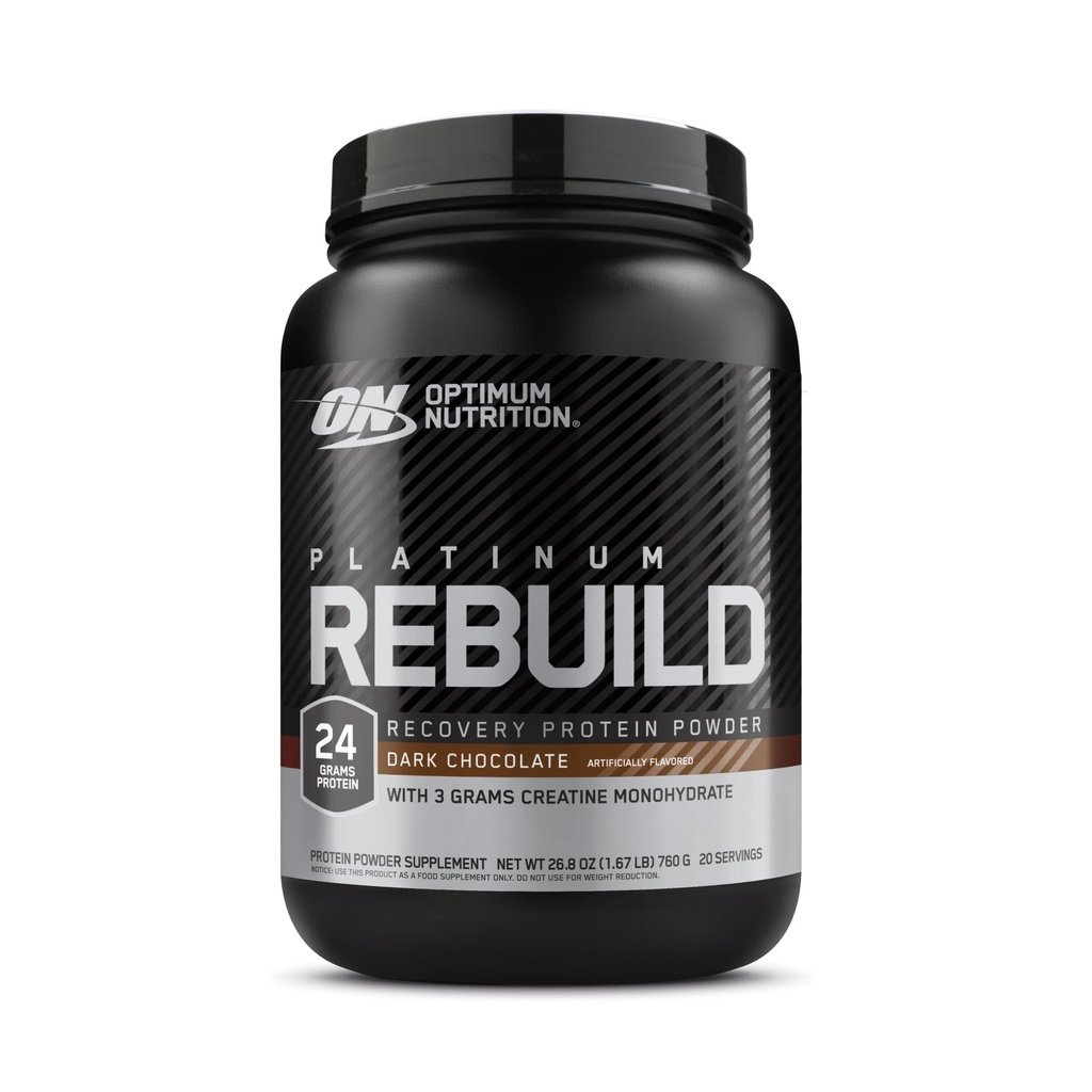Optimum Nutrition Platinum Rebuild, Premium Platinum Blend Protein Powder med Creatin monohydrat, mørk chokolade, 20 Servere