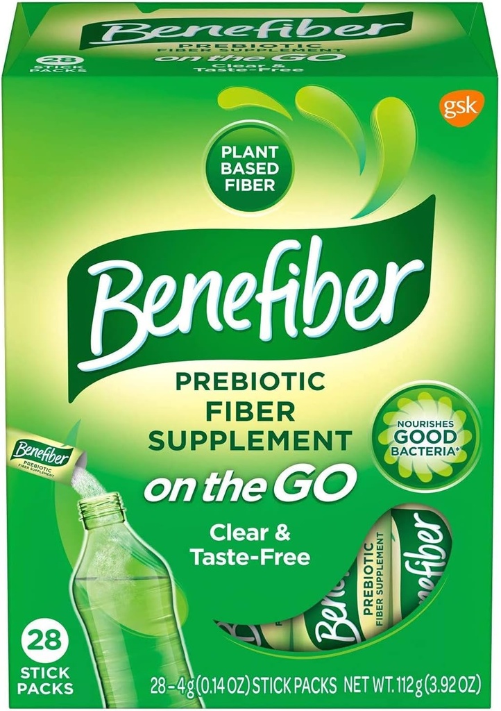 Benefiber på Go Prebiotic Fiber supplement pulver til fordøjelse, Daglig Fiber, Unflavored - 28 sticks (3.92 Ounces)