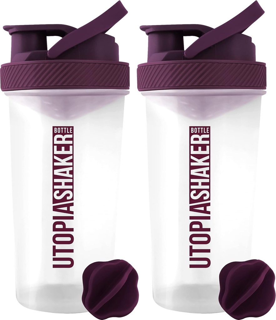Utopia Home Protein Shaker Flaske - (Pakke af 2) 28- Ounce Shaker flasker For Protein Mixes - Fitness Sport Classic Protein Mixer Flaske (Ryd / Plum)