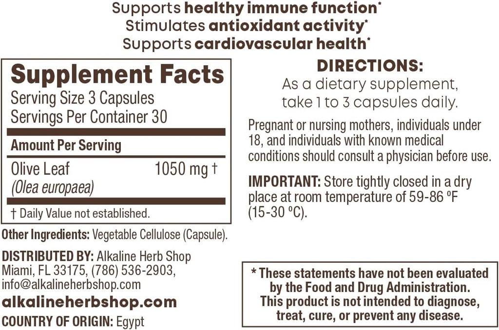 Alkaline Herb Shop Olive Leaf supplement 90 kapsler