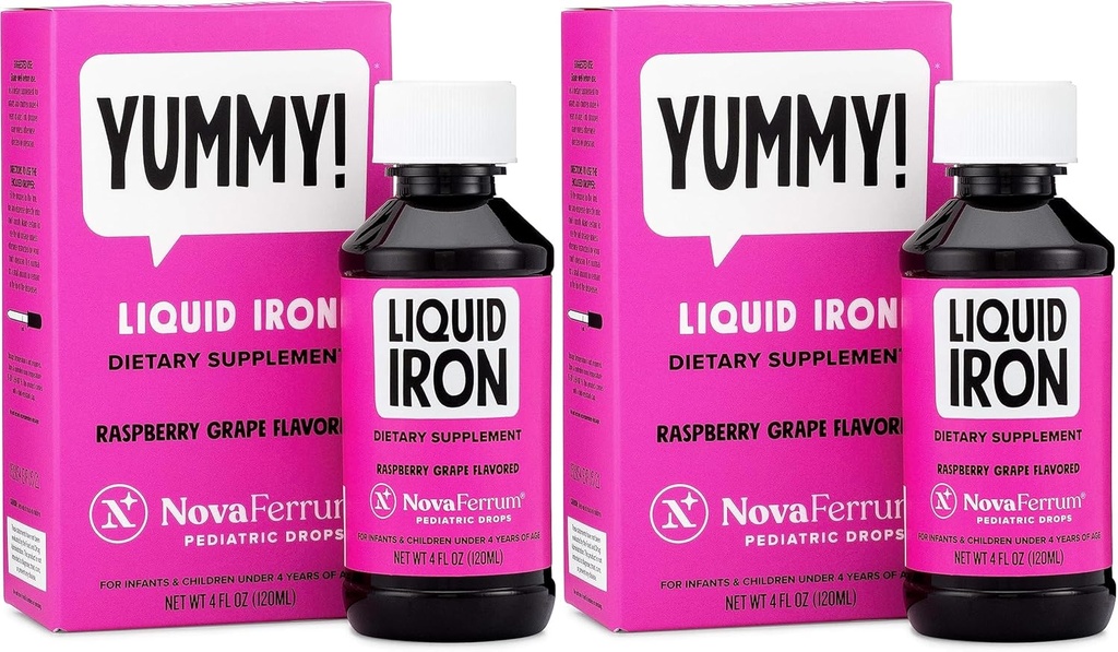 NovaFerrum Pædiatriske Drops flydende jern supplement til spædbørn og tandlæger 4 fl oz (120 ml) - Hindbær Grapie- Pack af 2