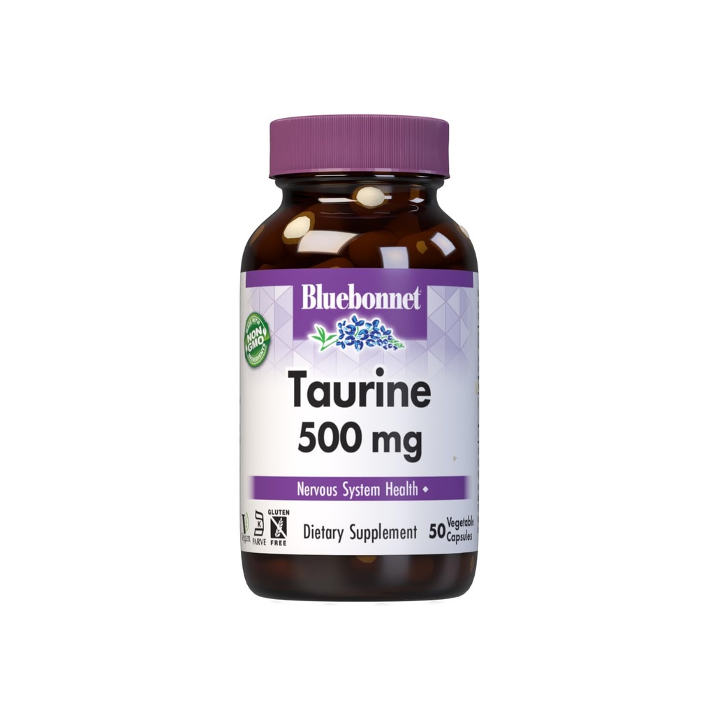 Bluebonnet Taurine 500 mg Vitamin kapsler, 50 Tælling