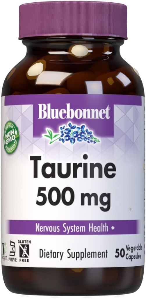 Bluebonnet Taurine 500 mg Vitamin kapsler, 50 Tælling