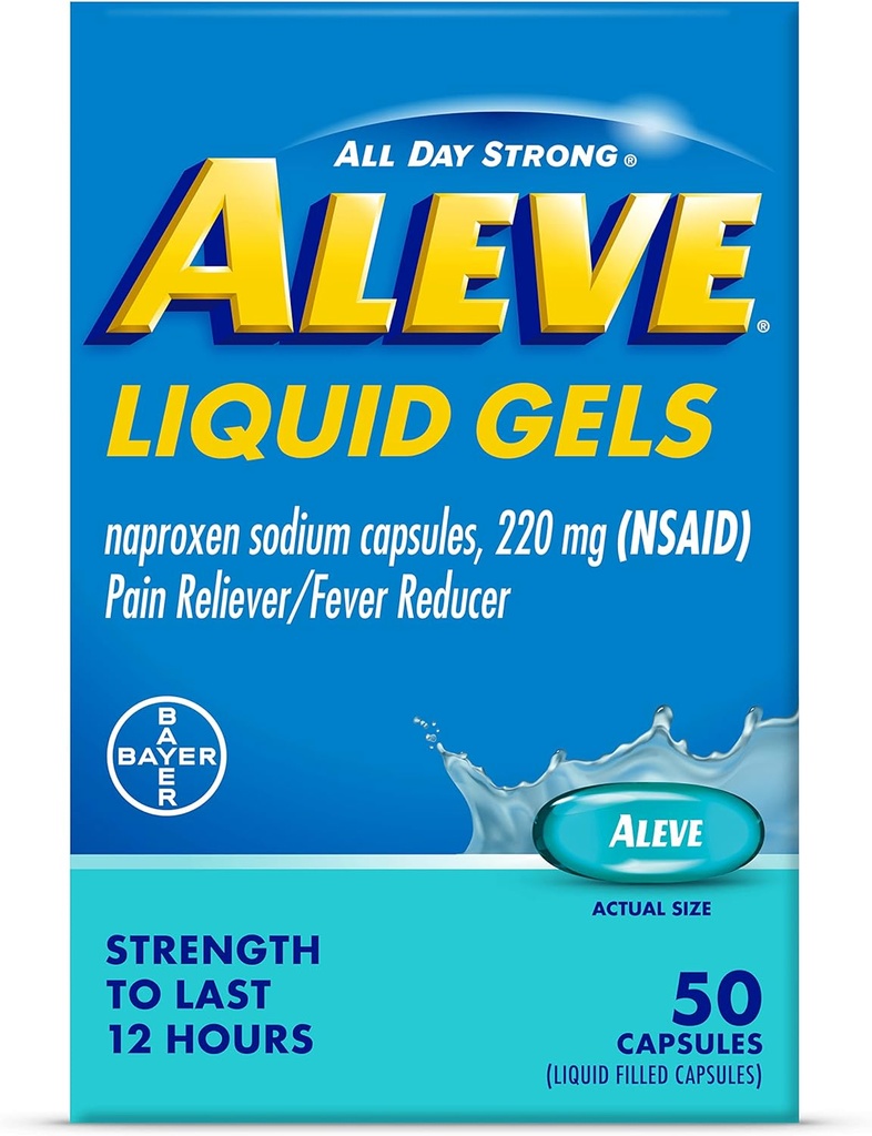 Aleve Liquid Gels, Naproxen Natrium til smertelindring-50 Tælling
