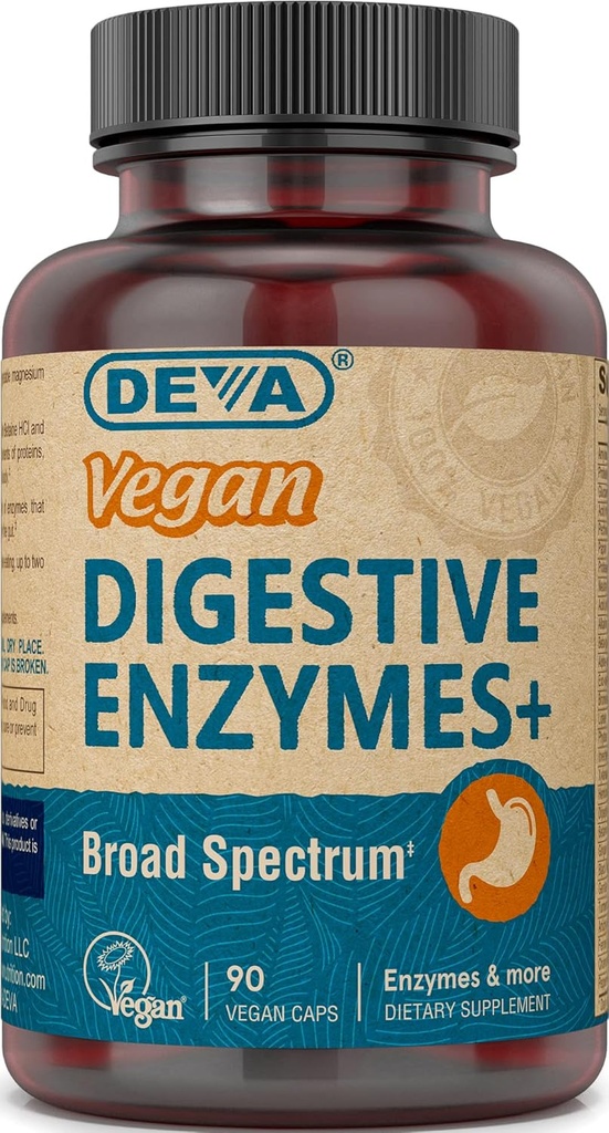 Deva Vegan Vitamin fordøjelsesenzymer Plus tillæg - en unik blanding af enzymer & urter - 90 kapsler, 1- Pack