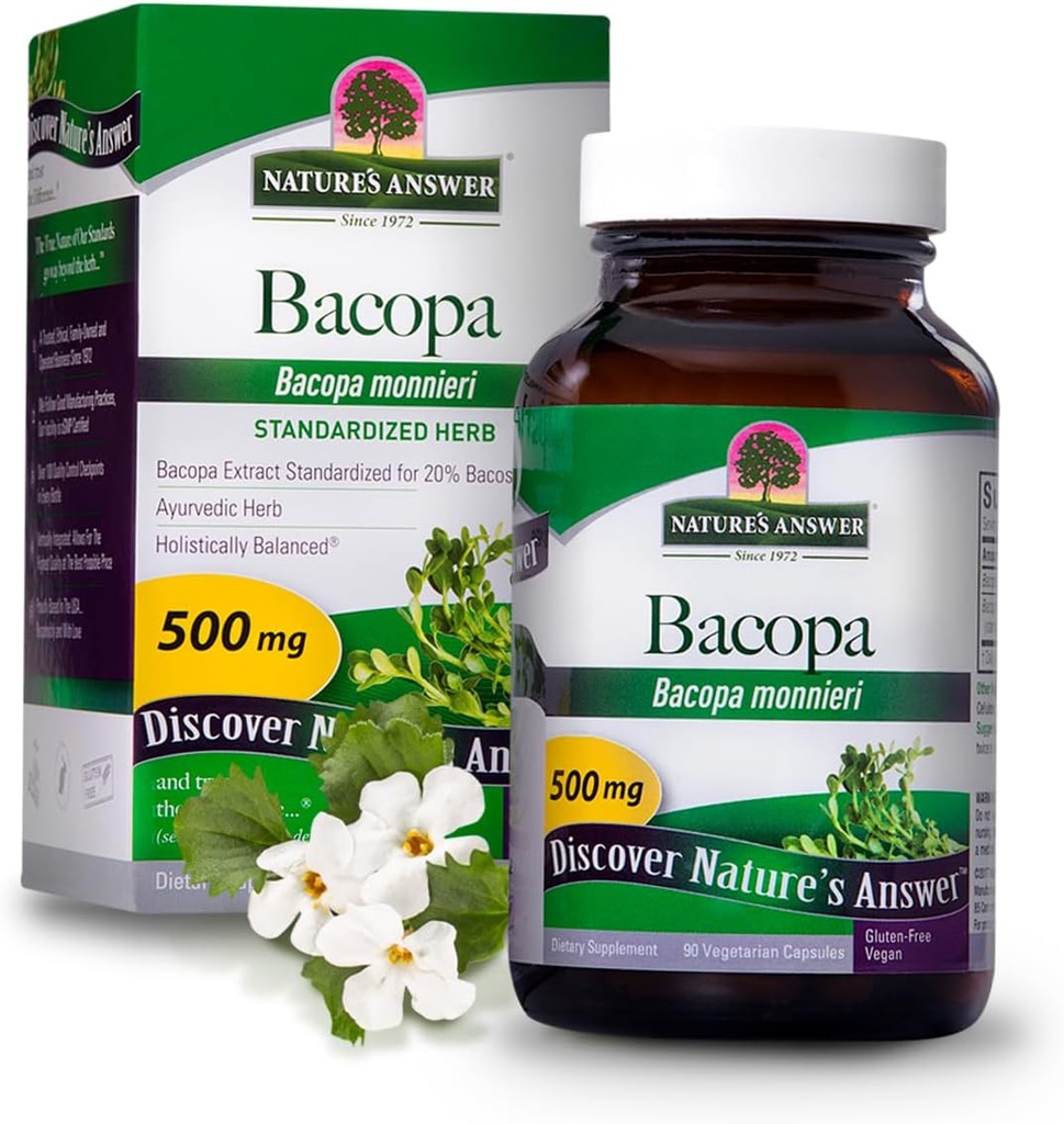 Naturens svar Bacopa Monnieri Standardized Vegetarian Capsules 500mg, 90- Greve Note 124; Promoes Cognitive Function