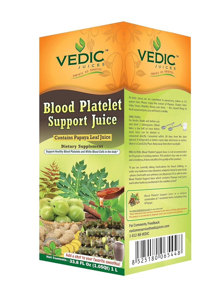 Vedic Juice Papaya Leaf + Flavor Papaya - Blood Platelet Juice - Understøtter immunforsvar og fordøjelsessygdomme Enzyme Sundhed - 33.8oz, Ideel til daglig brug