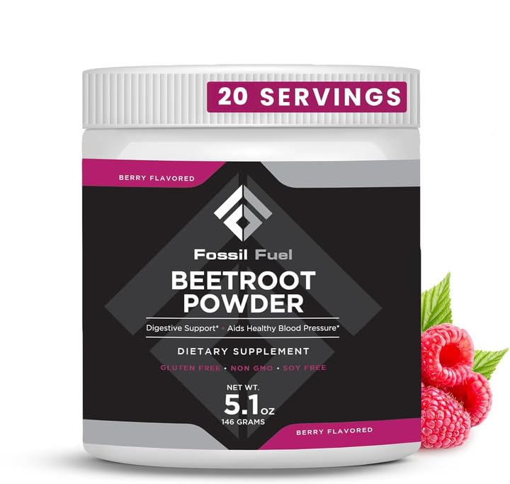 Fossile brændstof Organic Beet Root Powder, Understøtter nitrogenoxid, cirkulation, Energi, Hjertesundhed - Beetroot Premium Superfood Beets Powder Nitrater, Non- GMO, Vegan- Friendly, Berry (20 Servere)
