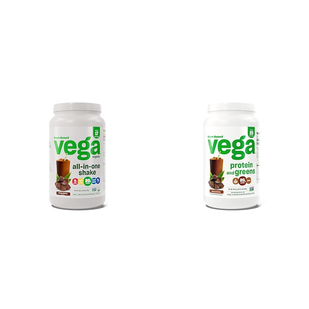 Vega Organic All- in- One Vegan Protein Powder, Chocolate & Protein and Greens Protein Powder, Chocolate