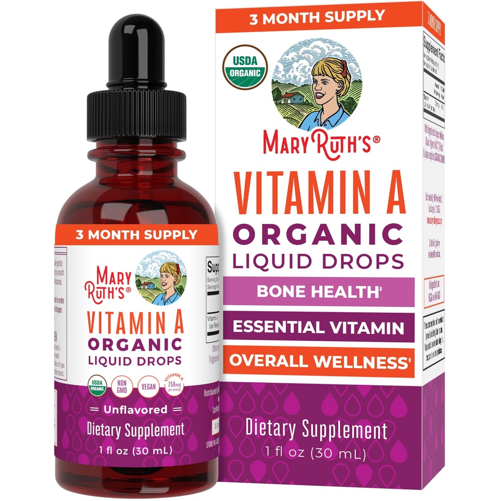 MaryRuth Organics USDA Organic Vitamin A Liquid Drops Measures 124; 3 Months Supply Measures 124; Bone Health for Age 14 + Measures 124; Essential Vitamin Measures 124; Sugar Free Measures 124; Vegan Measures 124; Non- GMO Measures 124; Gluten Free Measures 124; 1oz