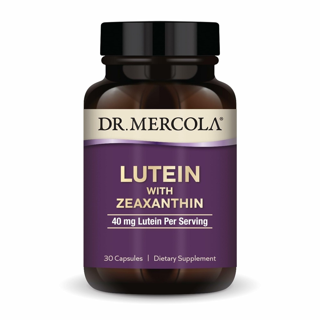 Dr. Mercola Lutein med Zeaxanthin, 30 Servere (30 kapsler), 40 mg Lutein Per Servering, Kosttilskud, Understøtter Vision Sundhed og Kognitiv funktion, Non- GMO