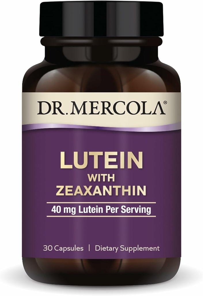 Dr. Mercola Lutein med Zeaxanthin, 30 Servere (30 kapsler), 40 mg Lutein Per Servering, Kosttilskud, Understøtter Vision Sundhed og Kognitiv funktion, Non- GMO