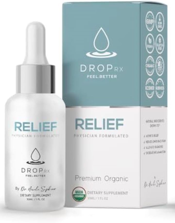 DropRx Relief af Dr. Nicole Saphier - Devils Claw & Organic Ginger Root Extract, Understøtter fælles sundhed & fordøjelse Wellness, Organic, Ikke GMO, Vegan, Gluten Free & Kosher, Made in USA (2 Fl Oz)