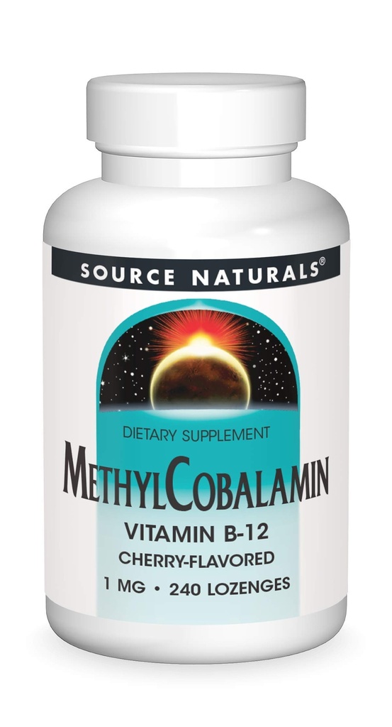 Source Naturals MethylCobalamin Vitmain B- 12 Cherry- Smag, 1 mg - 240 Lozenges
