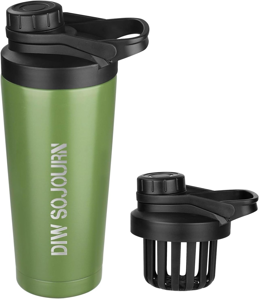 DIW 24 oz Shaker Flaske, Rustfrit stål Shaker Flaske med Noise-Free Design, Isoleret Metal Shaker Cup til Protein Blandinger og Pre Workout, Gym Flaske Shaker (grøn)