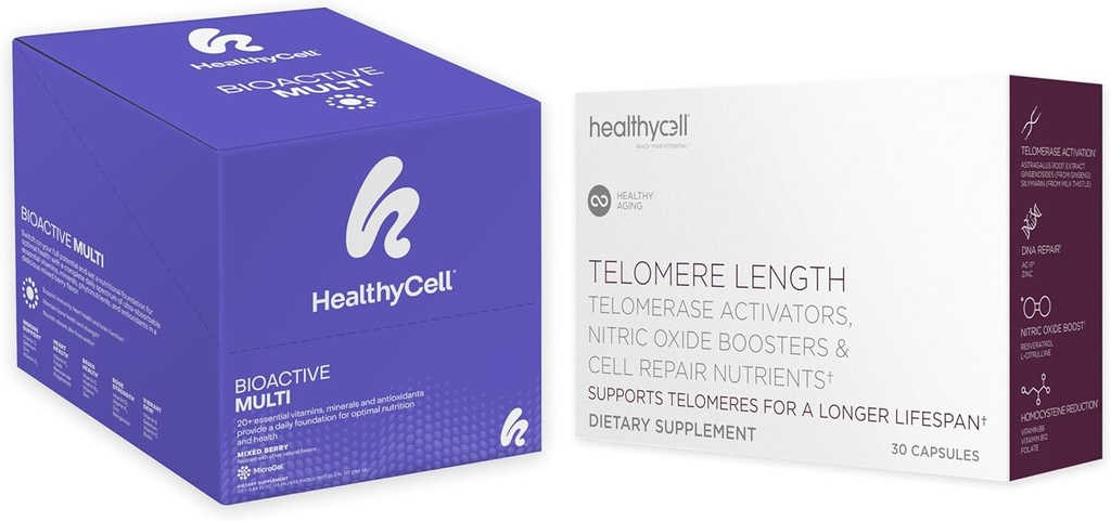 Healthycell Telomere Længde sund aldring supplement + bioaktivt multivitamin til kvinder & mænd Bundle