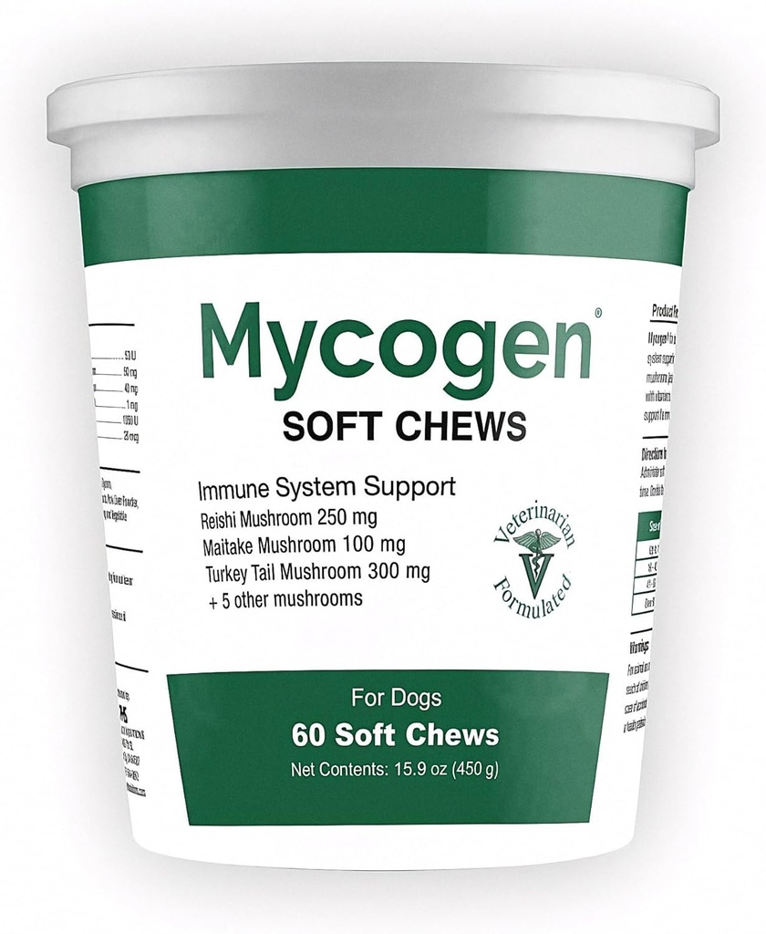 Mycogen til hunde - Vitaminer med 8 typer af svampe - Support immunsystem - 60 bløde tykkere