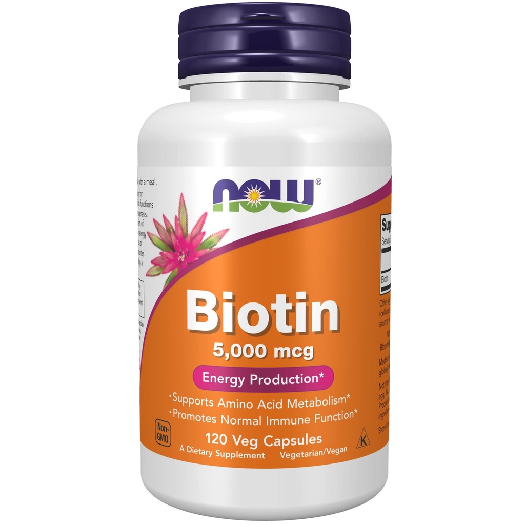 Now Foods Biotin 5000 mcg kapsler, 120 Greve