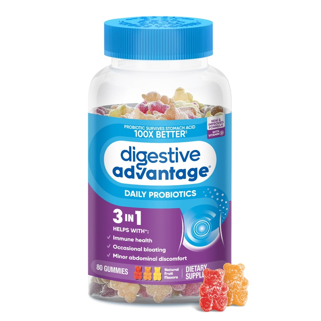 Fordøjelsesfordele Probiotiske Gummier For fordøjelsessygdomme, D-vitamin, Daglige Probiotika For kvinder & mænd Lejlighedsvis Bloating, Minor Abdominal ubehag & Gut Sundhed, 80kt naturlige frugtsmag
