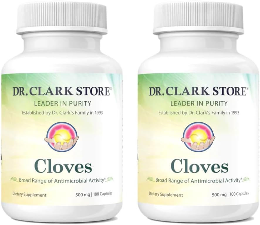 Dr. Clark Cloves Healthcare Supplement - Naturlig fordøjelsessygdom, 500 mg, 100 Pure Gelatine Capsules 2Pack