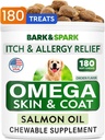BARK & SPARK Omega 3 for hunde - 180 Fish Oil Treats for Hund Shedding, Hud Allergi Tyg, Itch Relief, Hot Spots Treatment - Fælles sundhed - Hud og Coat Supplement - EPA & DHA fedtsyrer - Lakseolie