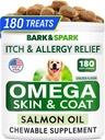 BARK & SPARK Omega 3 for hunde - 180 Fish Oil Treats for Hund Shedding, Hud Allergi Tyg, Itch Relief, Hot Spots Treatment - Fælles sundhed - Hud og Coat Supplement - EPA & DHA fedtsyrer - Lakseolie