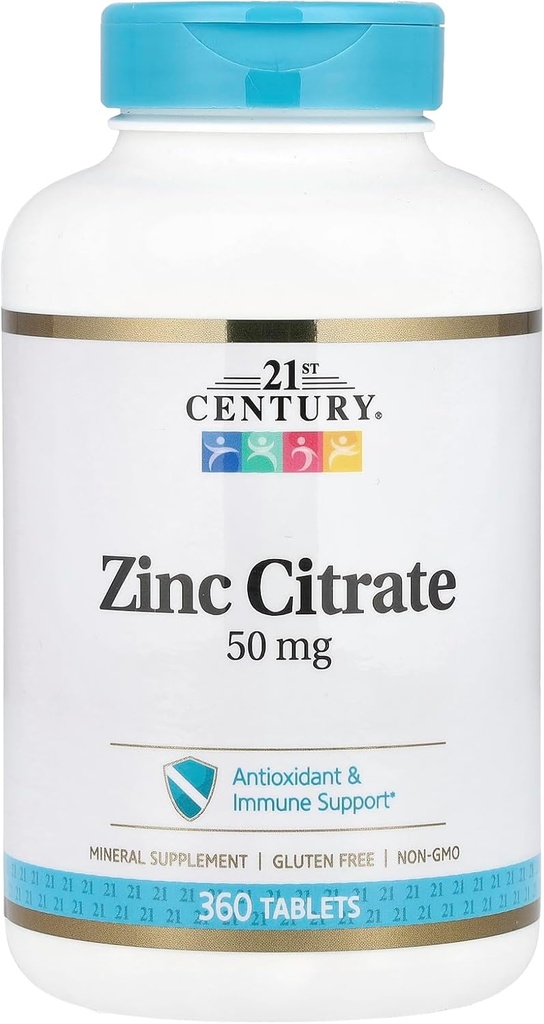 21. Century HealthCare Zink Citrate Tablets 50mg, 360 Count, White