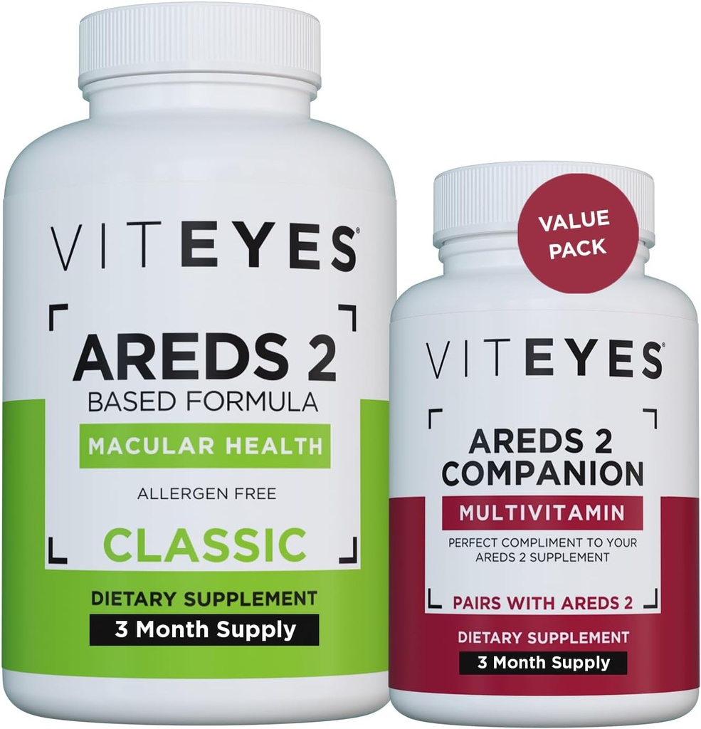 Vitøjne AREDS 2 Kapsler og Vitøjne Multivitamin AREDS 2 Companion, Single Daily Dosis Eye Vitaminer, 3 Måned Supply