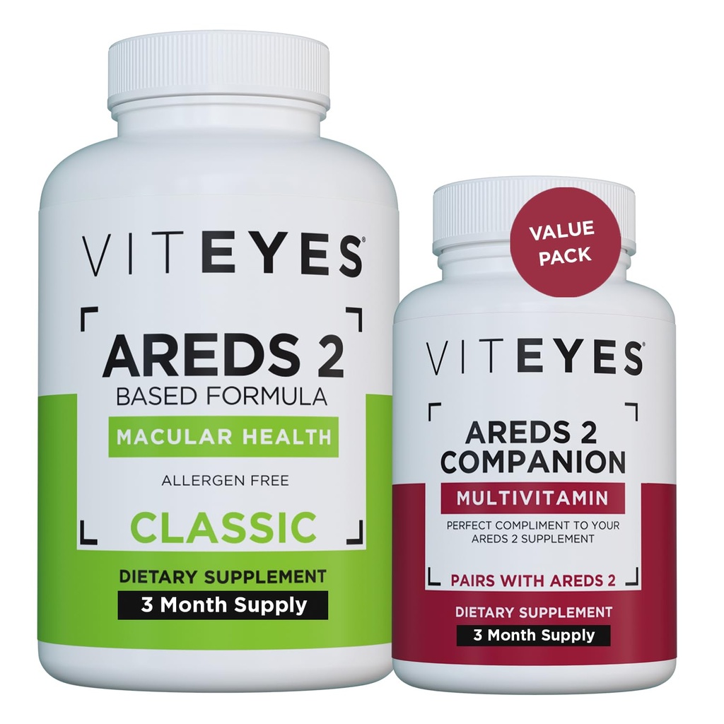 Vitøjne AREDS 2 Kapsler og Vitøjne Multivitamin AREDS 2 Companion, Single Daily Dosis Eye Vitaminer, 3 Måned Supply