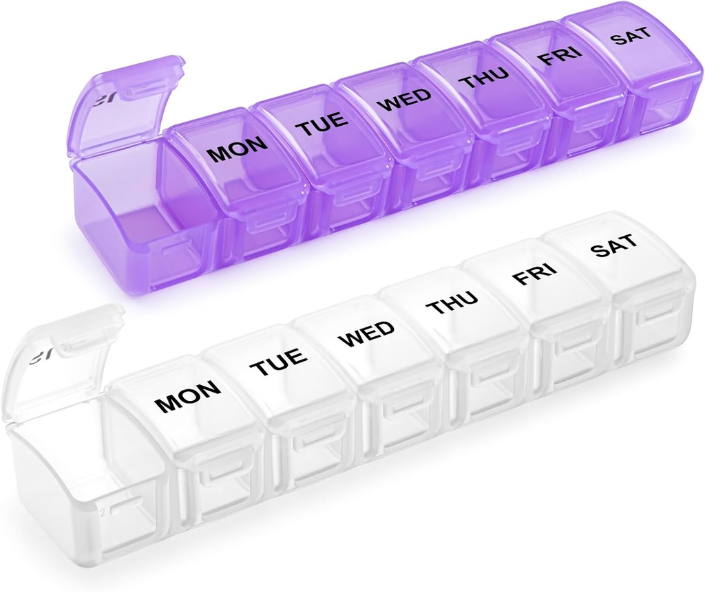 Lille Pill Organizer 2 gange om dagen, 2 Pack 7 Day Pill Box 1 gang om dagen, Rejsevenlig Dag Nat Vitamin Organizer, Ugentlig Pill Case Container
